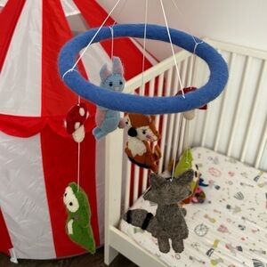 Woodland Animals mushroom nursery mobile handmade Fair trade Felt. Multicolor